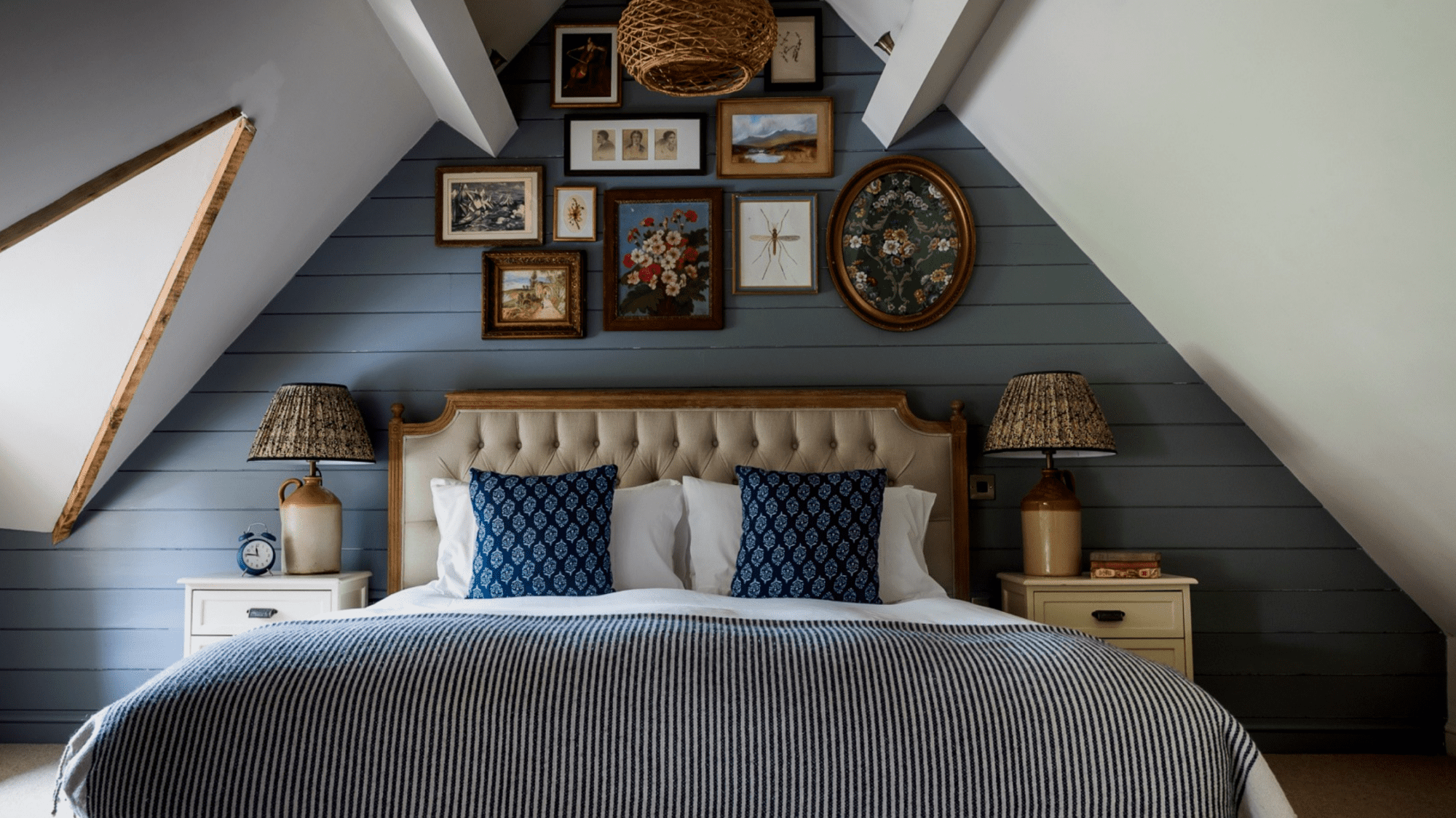 cozy room with decoration and double bed